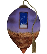 Ne' Qwa Art Mary and Jesus in Stable Hand Painted Blown Glass Ornament