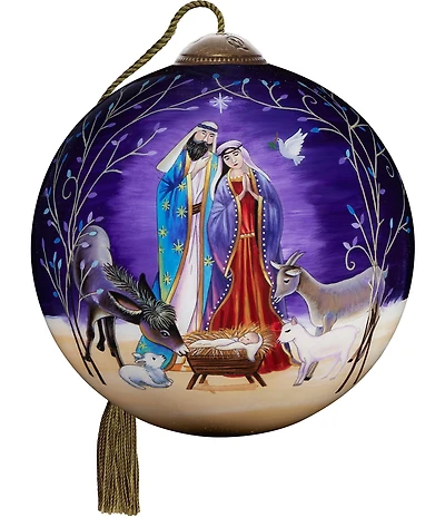 Ne' Qwa Art Nativity With Animals Hand Painted Blown Glass Ornament