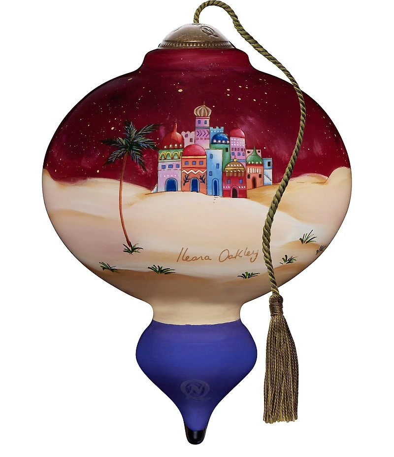 Ne' Qwa Art Nativity With Wisemen and City Hand Painted Blown Glass Ornament