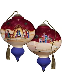Ne' Qwa Art Nativity With Wisemen and City Hand Painted Blown Glass Ornament