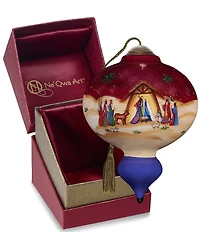 Ne' Qwa Art Nativity With Wisemen and City Hand Painted Blown Glass Ornament