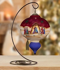 Ne' Qwa Art Nativity With Wisemen and City Hand Painted Blown Glass Ornament