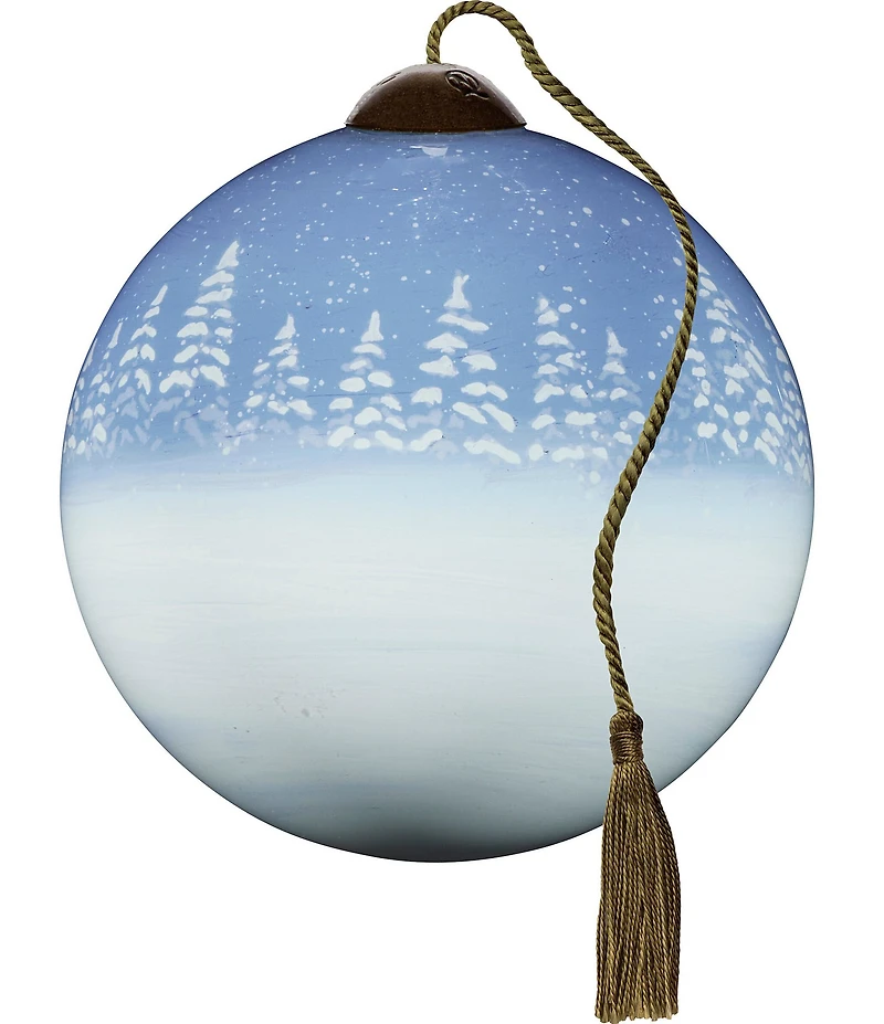 Ne' Qwa Art Polar Bear Cubs with Tree Hand Painted Blown Glass Ornament