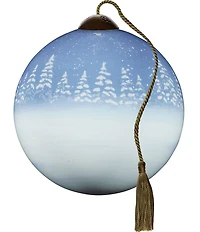 Ne' Qwa Art Polar Bear Cubs with Tree Hand Painted Blown Glass Ornament