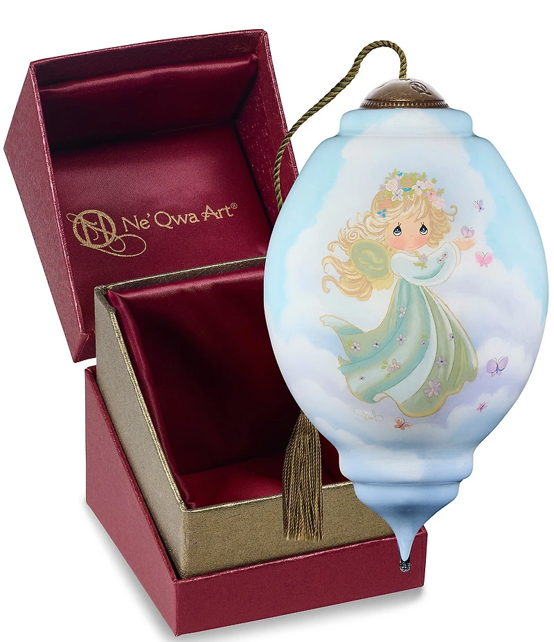 Ne' Qwa Art Precious Moments Angel With Butterflies Hand Painted Blown Glass Ornament