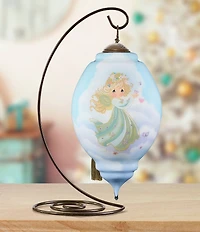 Ne' Qwa Art Precious Moments Angel With Butterflies Hand Painted Blown Glass Ornament