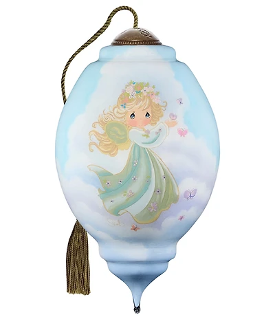 Ne' Qwa Art Precious Moments Angel With Butterflies Hand Painted Blown Glass Ornament