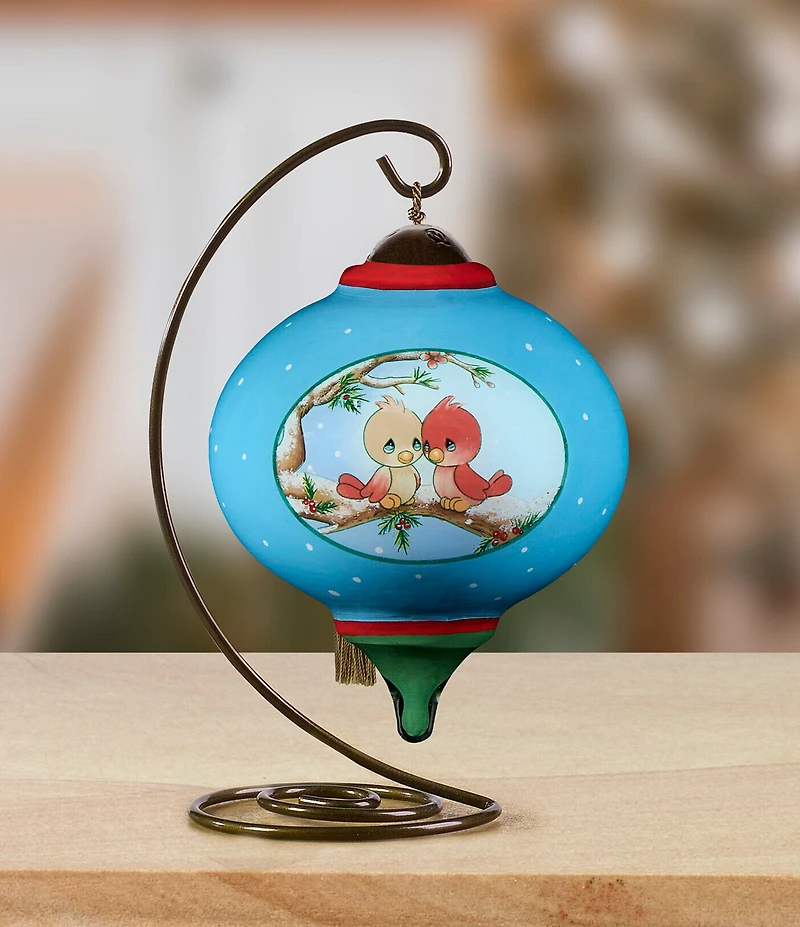 Ne' Qwa Art Precious Moments Cardinal Couple Hand Painted Blown Glass Ornament