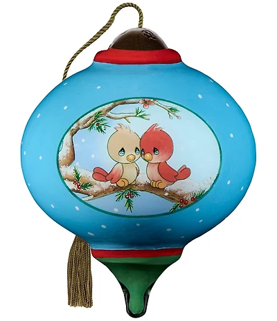 Ne' Qwa Art Precious Moments Cardinal Couple Hand Painted Blown Glass Ornament