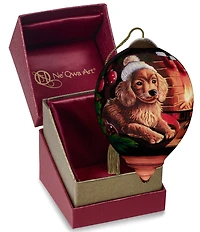 Ne' Qwa Art Puppy By Fireplace Hand Painted Blown Glass Ornament