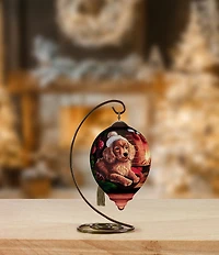 Ne' Qwa Art Puppy By Fireplace Hand Painted Blown Glass Ornament