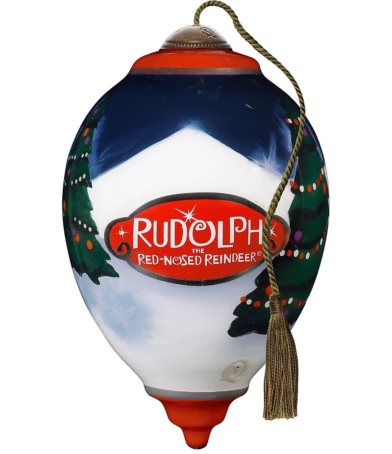 Ne' Qwa Art Rudolph The Red-Nosed Reindeer Hand Painted Blown Glass Ornament