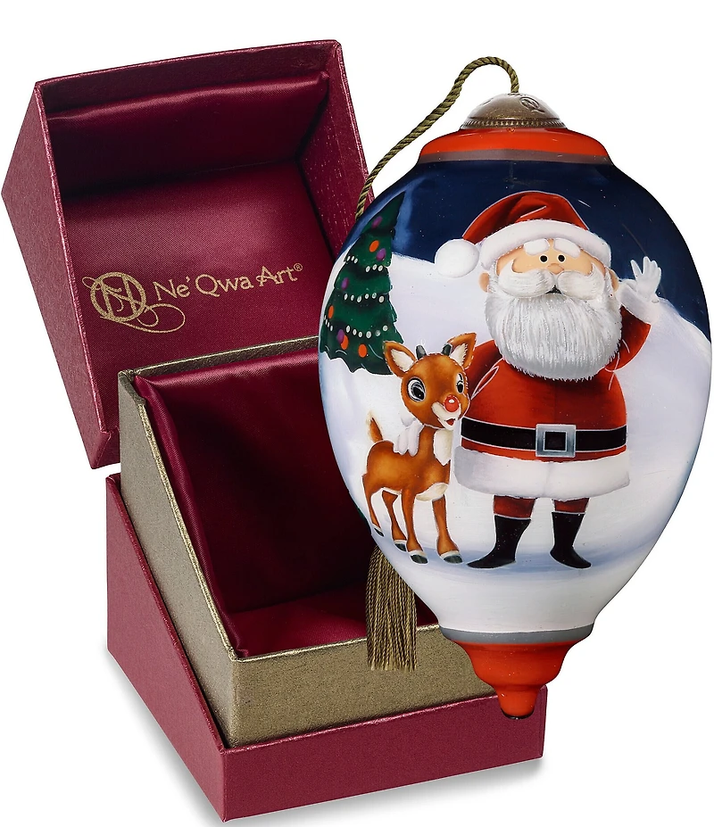 Ne' Qwa Art Rudolph The Red-Nosed Reindeer Hand Painted Blown Glass Ornament