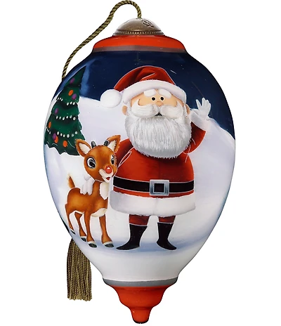 Ne' Qwa Art Rudolph The Red-Nosed Reindeer Hand Painted Blown Glass Ornament
