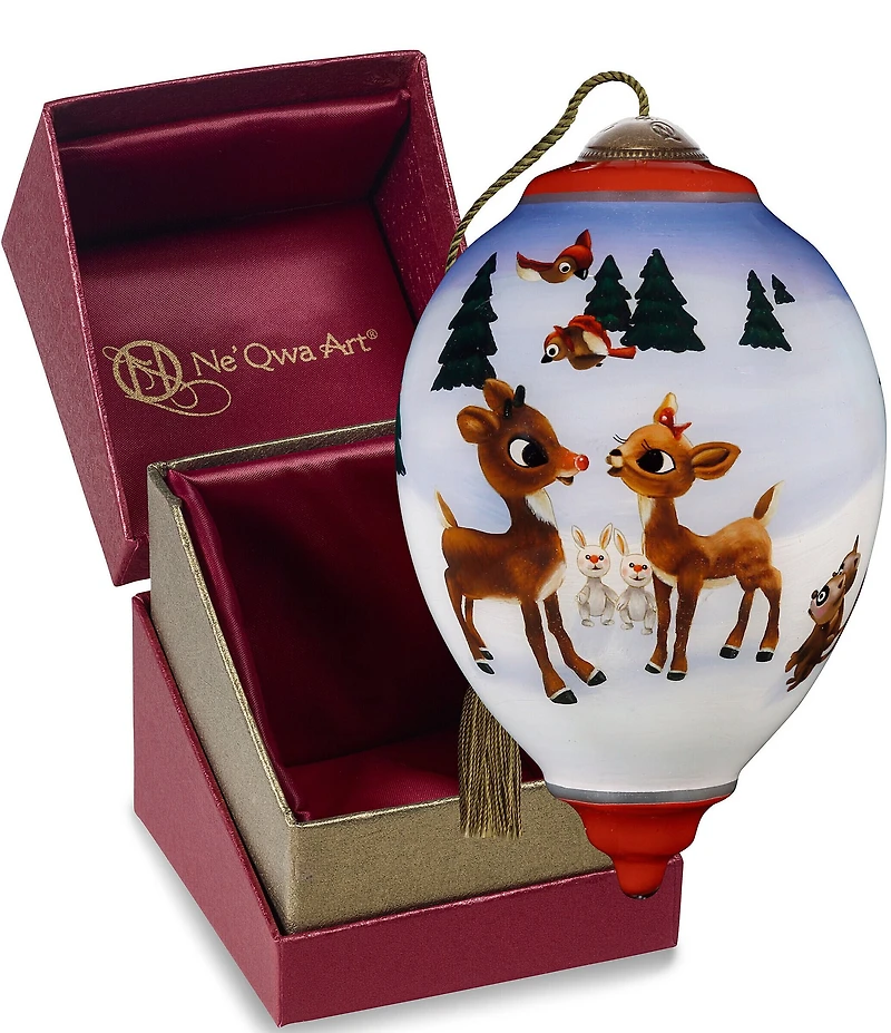 Ne' Qwa Art Rudolph The Red-Nosed Reindeer and Clarice Hand-Painted Blown Glass Ornament