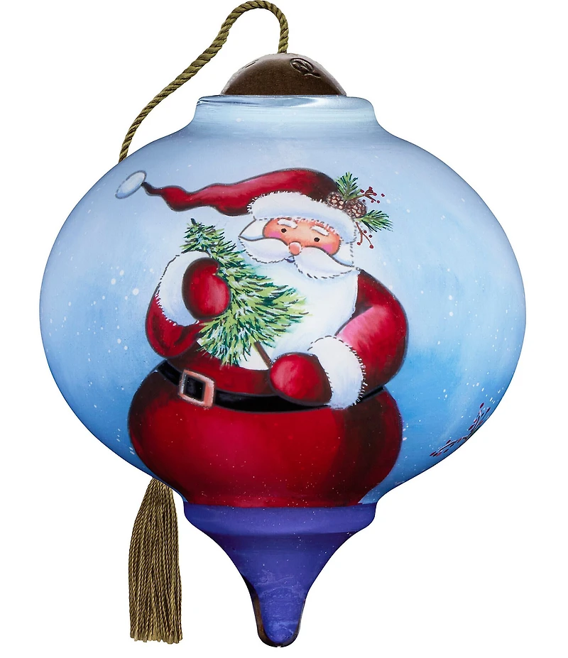 Ne' Qwa Art Santa Holding Tree With Long Hat Hand Painted Blown Glass Ornament