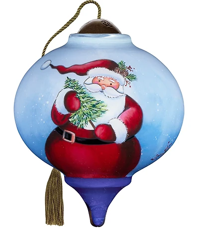 Ne' Qwa Art Santa Holding Tree With Long Hat Hand Painted Blown Glass Ornament