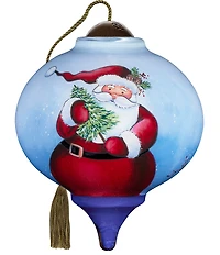 Ne' Qwa Art Santa Holding Tree With Long Hat Hand Painted Blown Glass Ornament