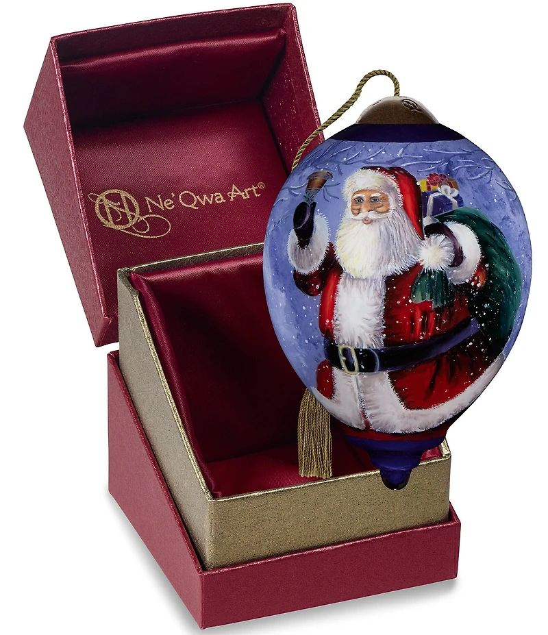 Ne' Qwa Art Santa Ringing Bell Hand Painted Blown Glass Ornament