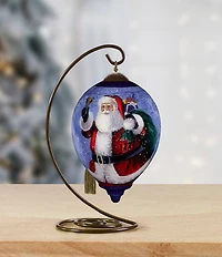 Ne' Qwa Art Santa Ringing Bell Hand Painted Blown Glass Ornament