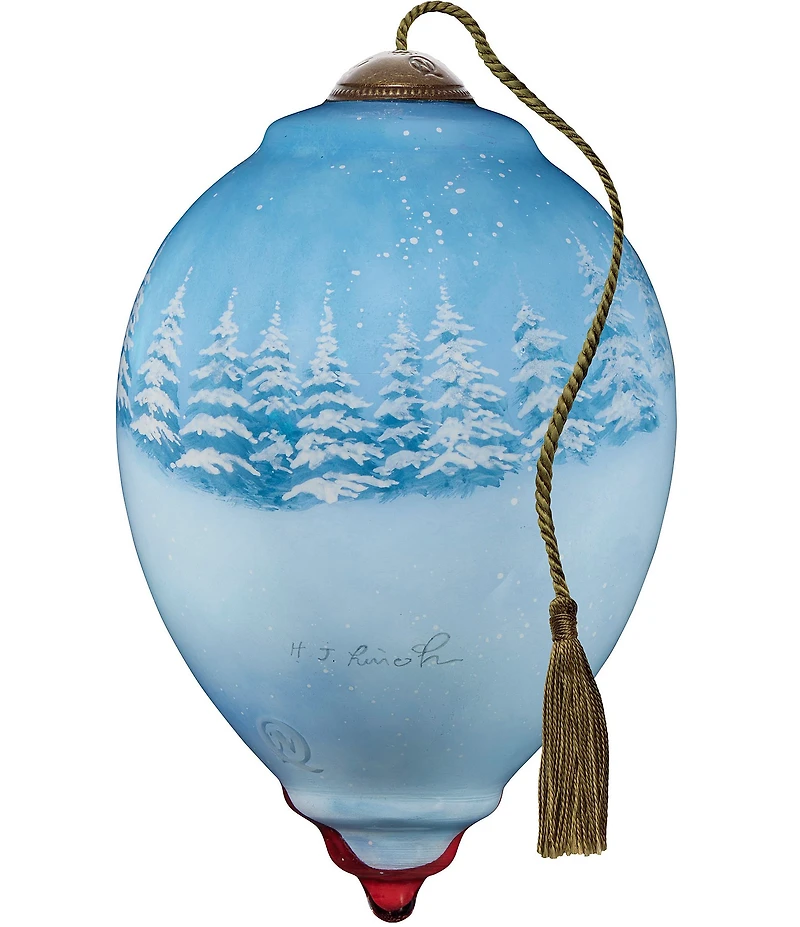 Ne' Qwa Art Santa Waving with Wreath Hand Painted Blown Glass Ornament
