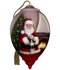 Ne' Qwa Art Santa with Puppy by Fireplace Hand Painted Blown Glass Ornament