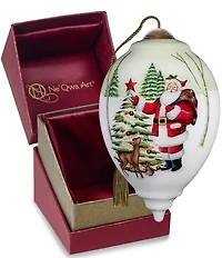 Ne' Qwa Art Santa With Tree and Deer Hand Painted Blown Glass Ornament