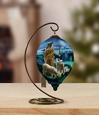 Ne' Qwa Art Shepherd Boy with Lambs Hand Painted Blown Glass Ornament