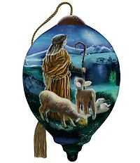 Ne' Qwa Art Shepherd Boy with Lambs Hand Painted Blown Glass Ornament