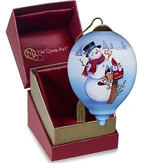 Ne' Qwa Art Snowman by Mailbox Hand Painted Blown Glass Ornament