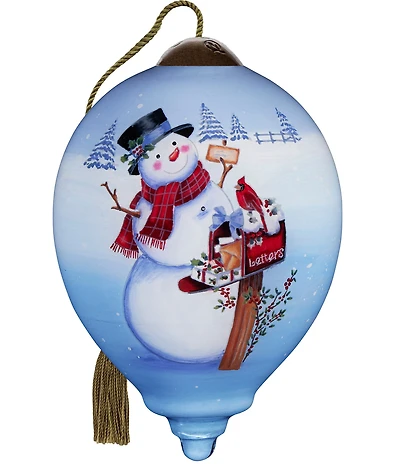 Ne' Qwa Art Snowman by Mailbox Hand Painted Blown Glass Ornament