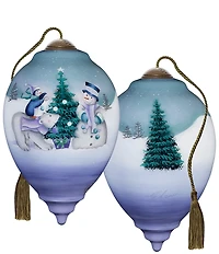 Ne' Qwa Art Snowman, Polar Bear, and Penguin With Tree Hand Painted Blown Glass Ornament