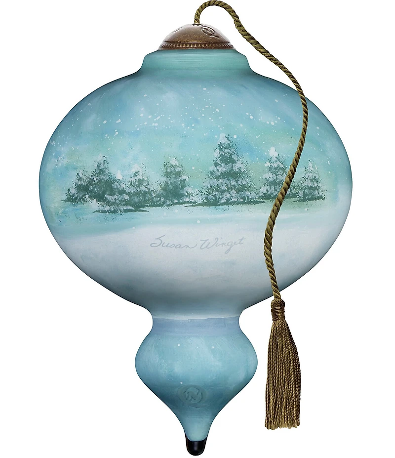 Ne' Qwa Art Snowman Pulling Sled With Puppy Hand Painted Blown Glass Ornament