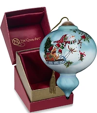 Ne' Qwa Art Snowman Pulling Sled With Puppy Hand Painted Blown Glass Ornament