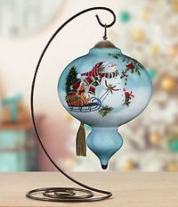 Ne' Qwa Art Snowman Pulling Sled With Puppy Hand Painted Blown Glass Ornament