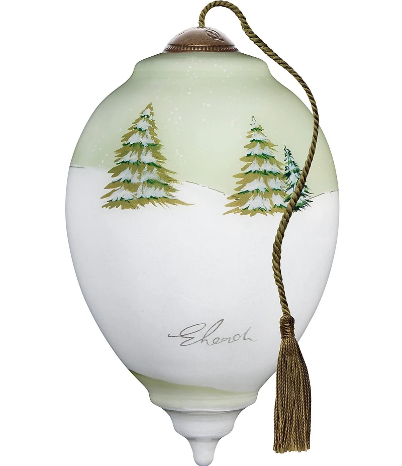 Ne' Qwa Art Snowman with Cabin in Background Hand Painted Blown Glass Ornament