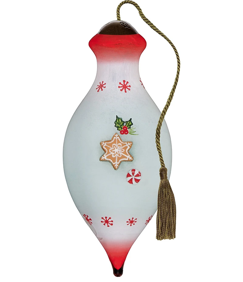 Ne' Qwa Art Stocking with Gingerbread Hand Painted Blown Glass Ornament
