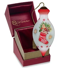 Ne' Qwa Art Stocking with Gingerbread Hand Painted Blown Glass Ornament