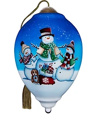 Ne' Qwa Art Three Snowmen with Puppy Hand Painted Blown Glass Ornament