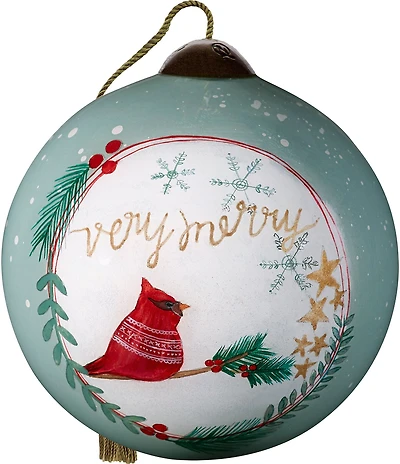 Ne' Qwa Art Very Merry Cardinal Hand Painted Blown Glass Ornament