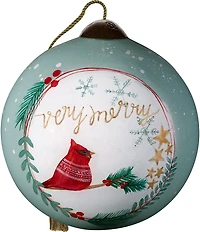 Ne' Qwa Art Very Merry Cardinal Hand Painted Blown Glass Ornament