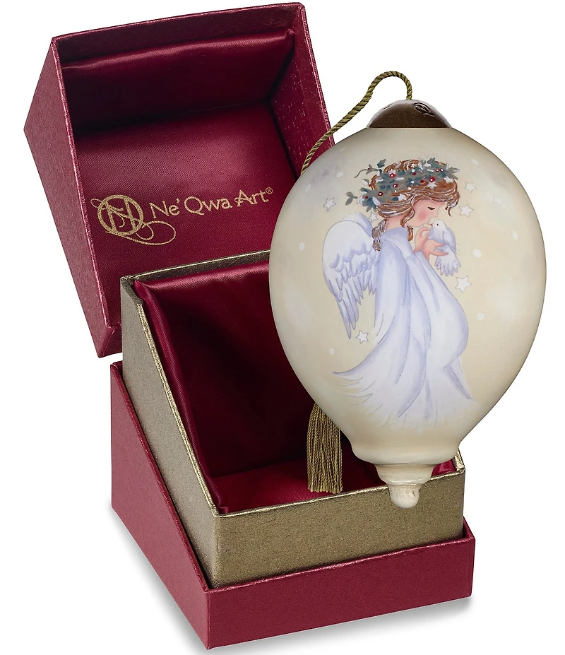 Ne' Qwa Art Young Angel With Dove Hand Painted Blown Glass Ornament