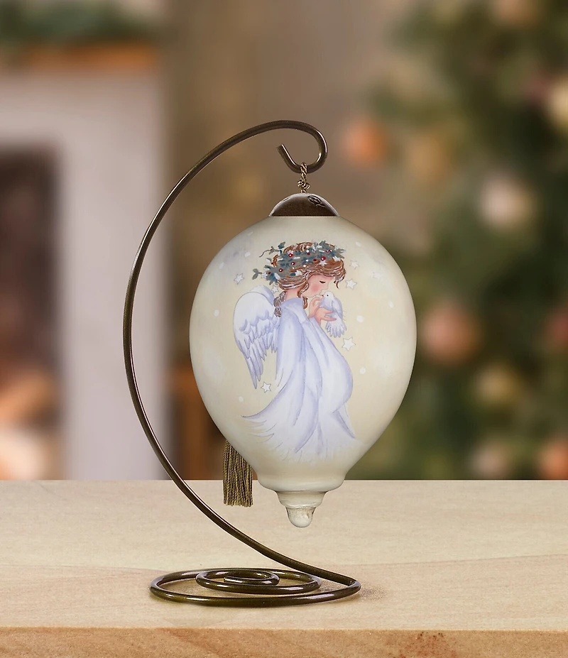 Ne' Qwa Art Young Angel With Dove Hand Painted Blown Glass Ornament