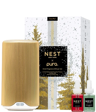 NEST New York x Pura Plus Limited Edition Gold Device + Holiday & Birchwood Pine Refills