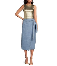 Never Fully Dress Jaspre Denim Tie Wrap Midi Skirt