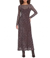 Never Fully Dressed Aria Chocolate Deer Print Round Neck Long Sleeve Mesh Maxi Dress