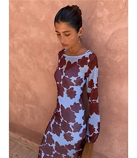 Never Fully Dressed Aria Mesh Jaden Floral Printed Boat Neck Long Sleeve Maxi Dress