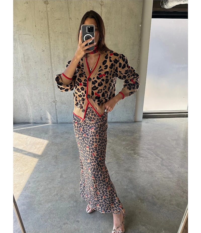 Never Fully Dressed Cherry Leopard V-Neck Long Sleeve Cardigan