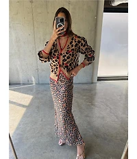 Never Fully Dressed Cherry Leopard V-Neck Long Sleeve Cardigan