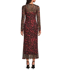Never Fully Dressed Cherry Print Soho Crew Neck Long Sleeve Mesh Bodycon Maxi Dress